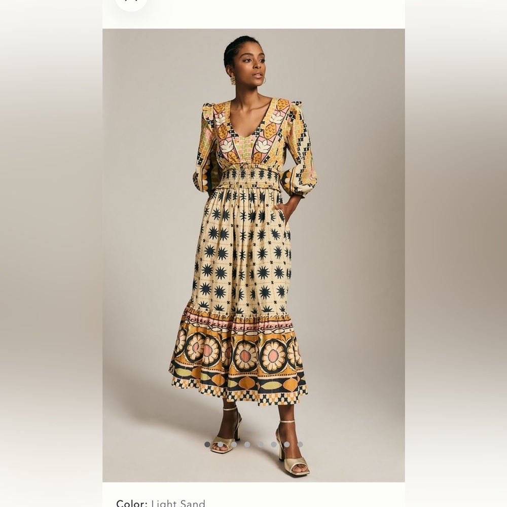 NWT Farm Rio Tropical Sunshine V-Neck Midi Dress, Small